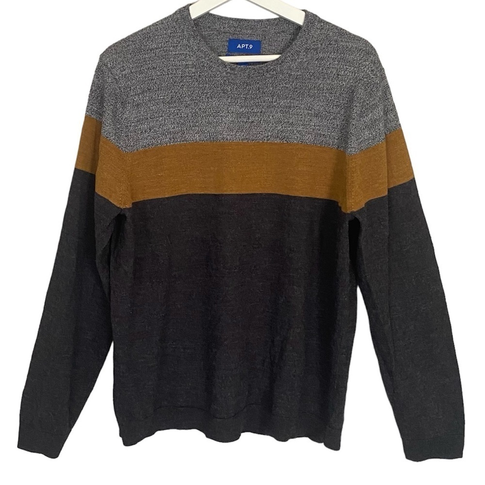 APT. 9 Sweater Seriously Soft Crewneck Long Sleeve Charcoal Caramel Grey Men L